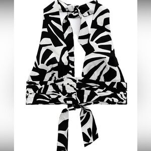 Zara Chic Black and White Patterned Halter Top